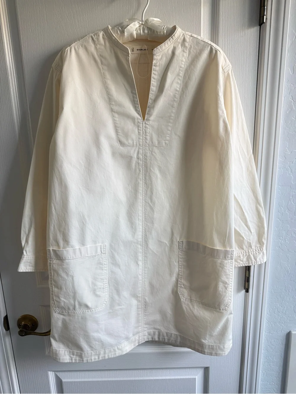 NWOT Everlane The Long Sleeve Organic  Cotton Utility Mini Dress Bone / Cream M